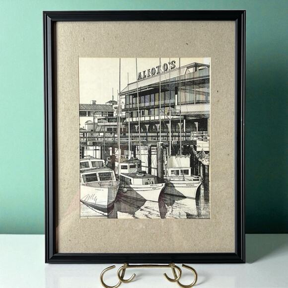 Vintage 80’s Martin Tang Framed San Francisco Alioto’s Fisherman’s Wharf Signed - Picture 1 of 6